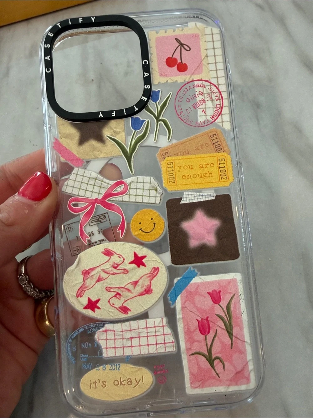 NWOT Casetify YOU ARE ENOUGH clear Decorative Phone Case Pink Sticker Collage
